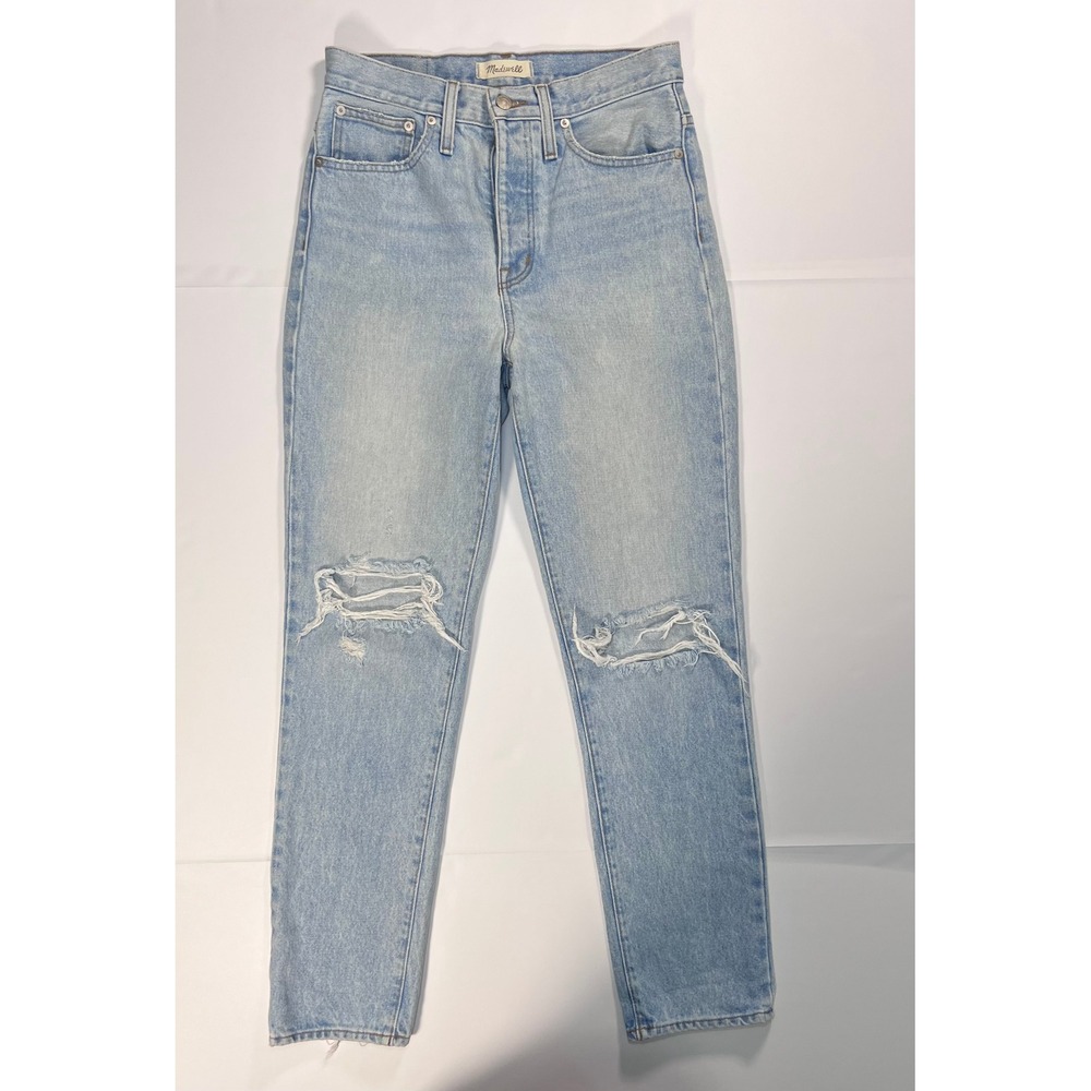 Madewell Classic Straight‎ Jean Women 28 Light Blue High Rise Distressed Cotton